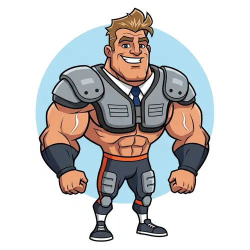Charming Athletic Male Cartoon Character with NFL-style Football Pads