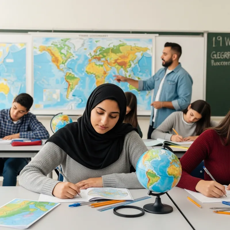 Beautiful Hijab-Wearing Student in Geography Class