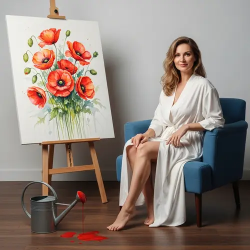 Poised Caucasian Woman in Modern Art Studio | Hyperrealism