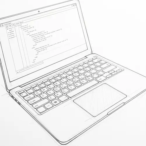 Detailed Laptop Sketch Drawing on White Paper