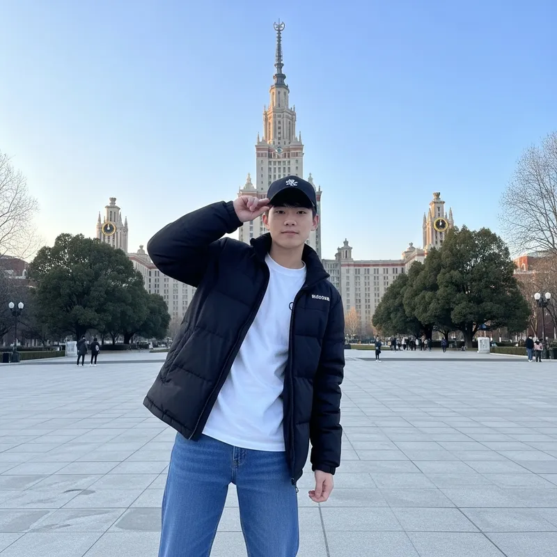 Stylish Winter Outfit: Confident Young Man at KBTU University
