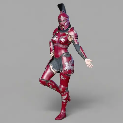 Female Warrior in Crimson Armor - Elegant Greek Mythology Design
