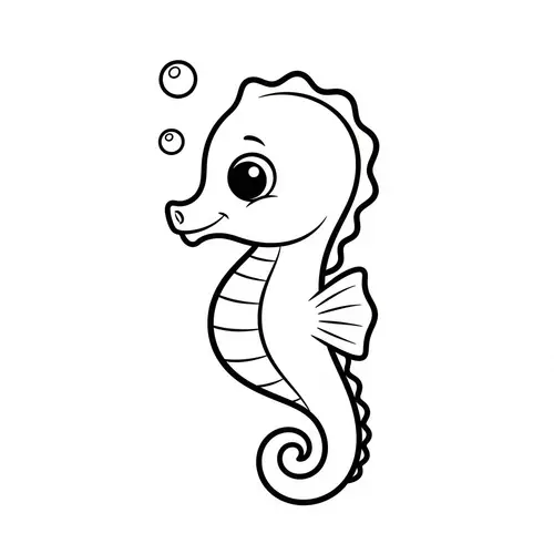 Cute Sea Horse Coloring Page for 1-Year-Olds