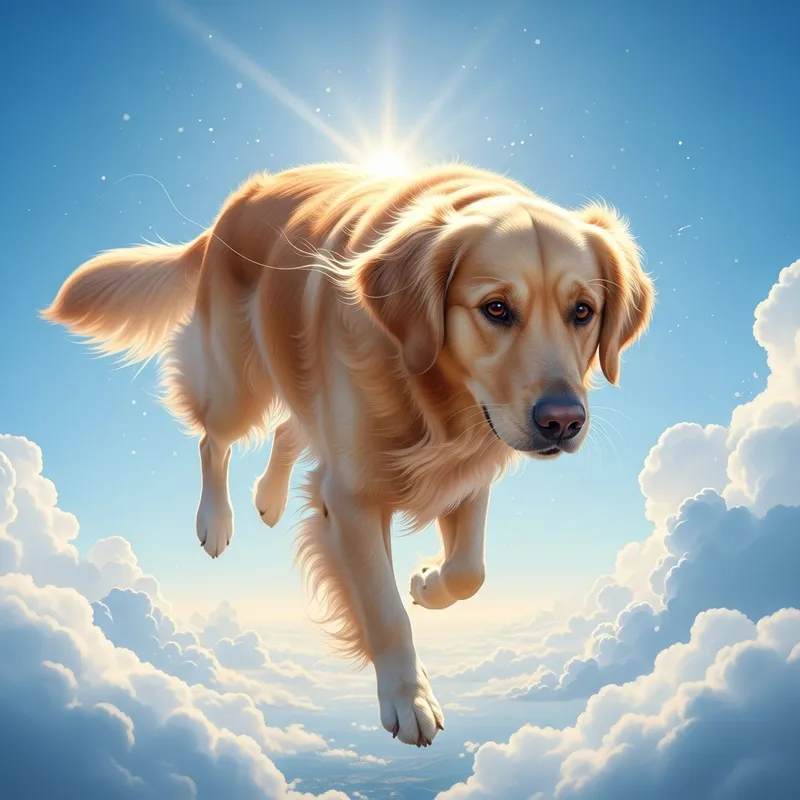 Golden Retriever Flying in Vibrant Skies