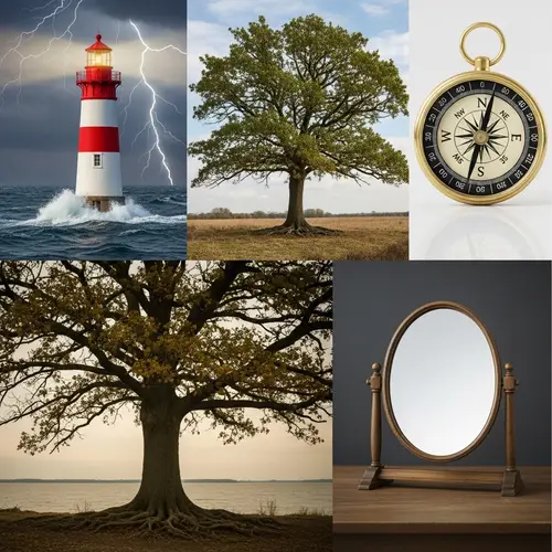 Integrity Symbols: Lighthouse, Oak Tree, Compass, Clear Mirror