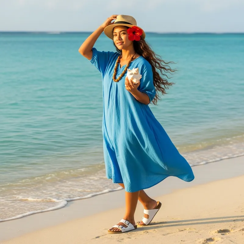 Modern Moana on Beach with Seashell & Hibiscus Modern Moana on Beach with Seashell & Hibiscus