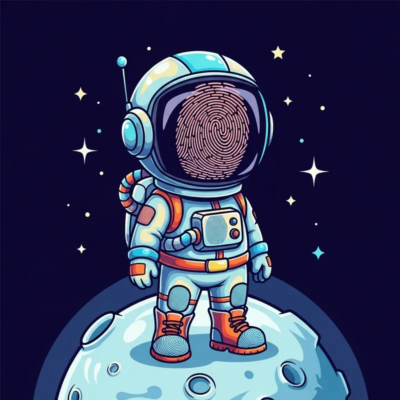 Fingerprint Astronaut Character Design in Cartoon Style