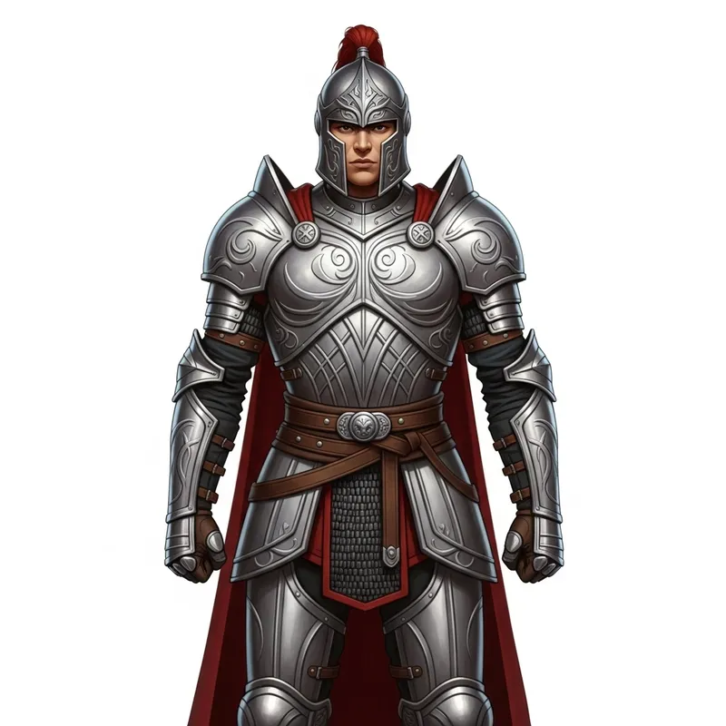 2D Warrior in Intricate Silver Armor | Battle-Ready Artwork 2D Warrior in Intricate Silver Armor | Battle-Ready Artwork