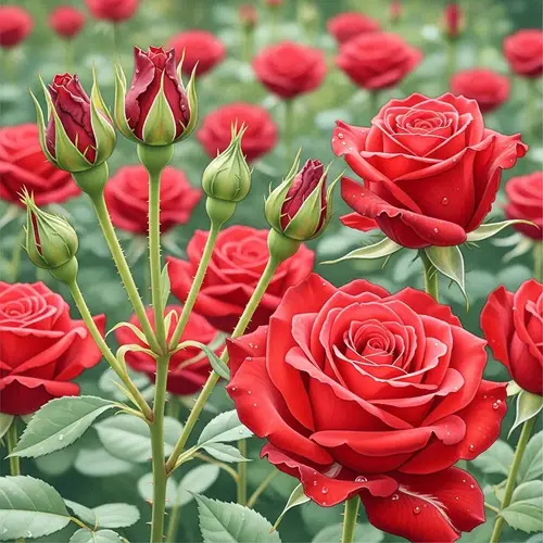 Vibrant Red Rose Watercolor Art