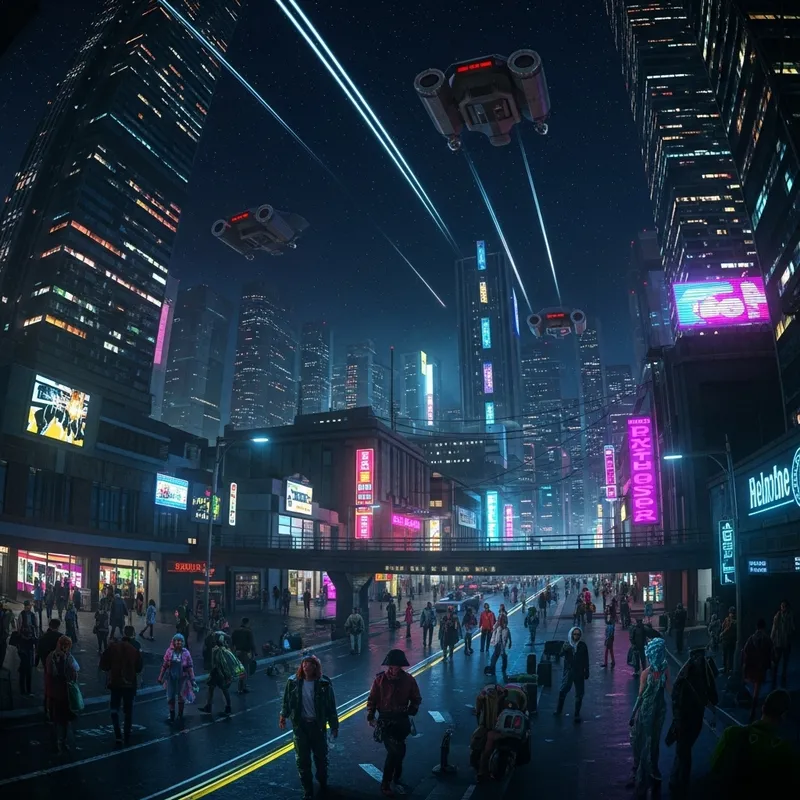 Neon Cyberpunk Cityscape at Night | Flying Cars & Sci-Fi Scene