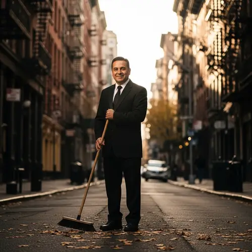 Hispanic Janitor in Classy Tuxedo - Urban Street Scene