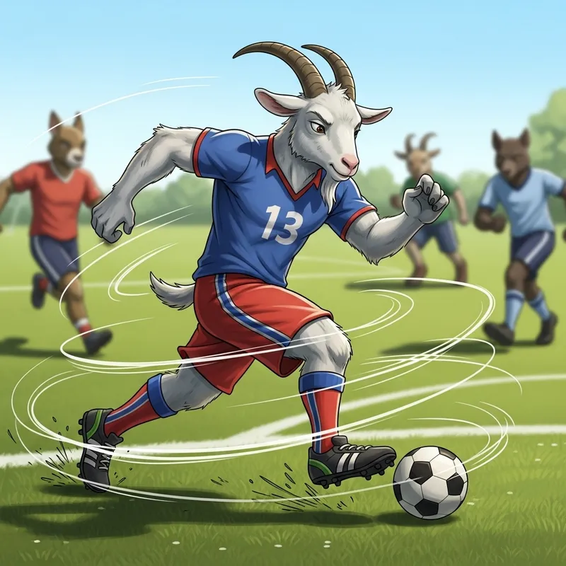 Anthropomorphic Goat Athlete Skillfully Playing Football