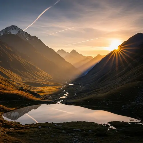 Golden Dusk: Sun Behind the Majestic Mountains