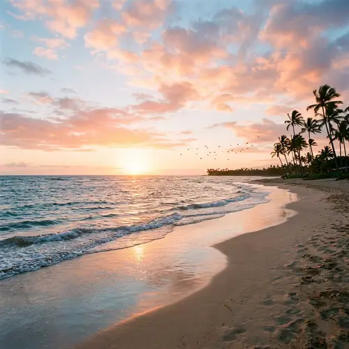 Tranquil Sunset Beach View | Calm Pink and Orange Hues