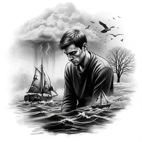 Conceptual Artwork of Solitary Individual Grappling with Despair