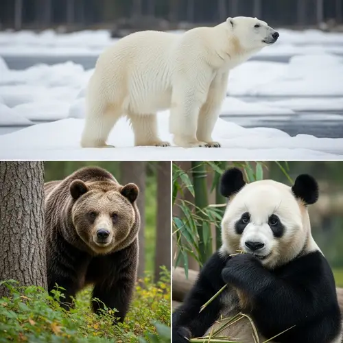 Polar Bear, Grizzly Bear & Panda Bear - Three Different Types of Bears
