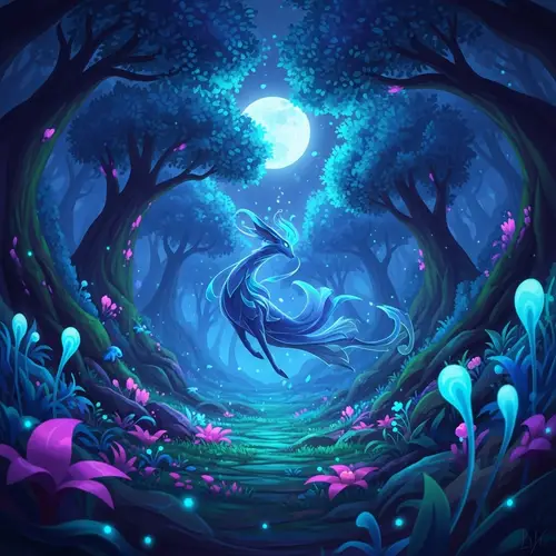Mystical Creature in Moonlit Forest | Enchanting Fantasy Scene