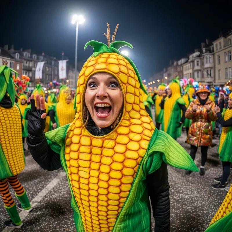 Colorful Corn Costume at Festive Carnival | Playful Celebration