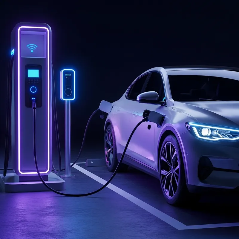 Electric Car Charging Station in Neon Lights