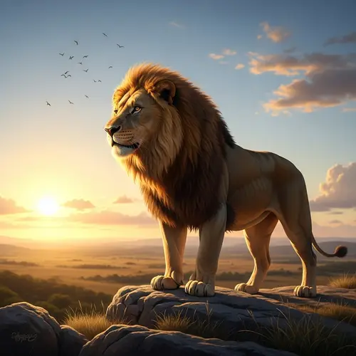 Majestic Lion Standing Proudly on Rocky Ridge | Wildlife Image