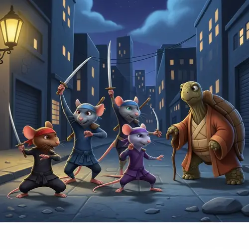 Urban Night Ninja Rats Showdown with Wise Tortoise