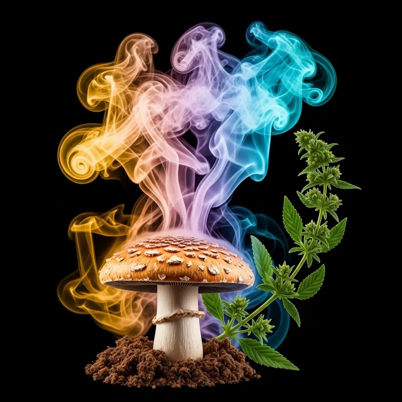 Colorful Smoke Mushroom and Cannabis - Nature's Beauty
