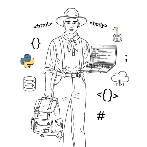 Diverse Counselor in Pioneer Clothing with Backpack and Laptop