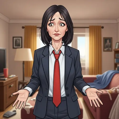 Hilarious Middle-Aged Woman in Comical Men's Attire