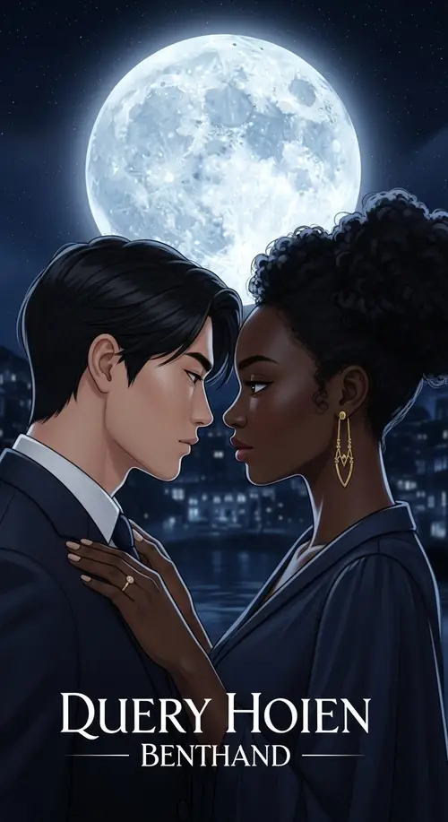 Emotive Nighttime Illustration of Asian Male and Black Female Meeting