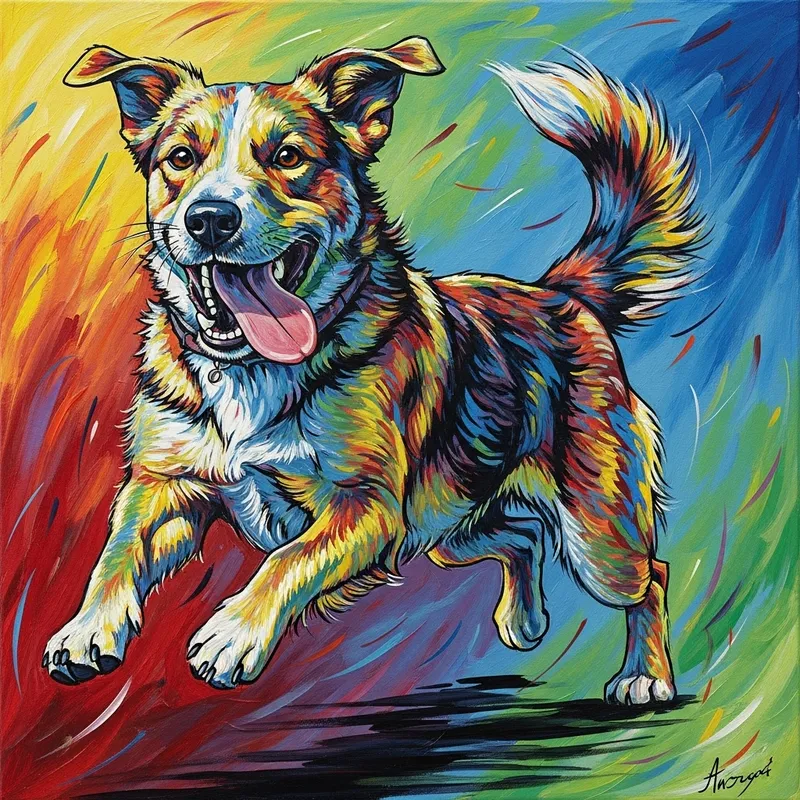 Original Style Playful Dog in Vibrant Colors