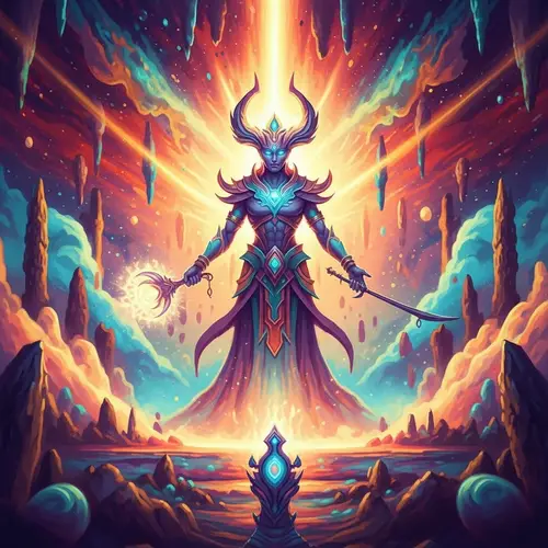 Divine Psychedelic Realm: Deity Creature in Vibrant Colors