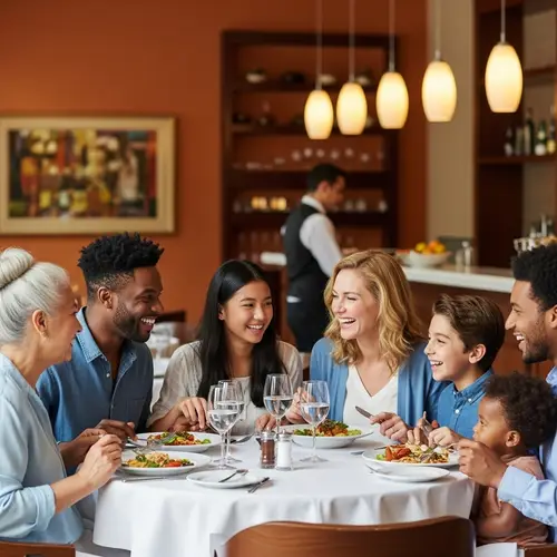 Diverse Family Enjoying Meal in Charming Restaurant