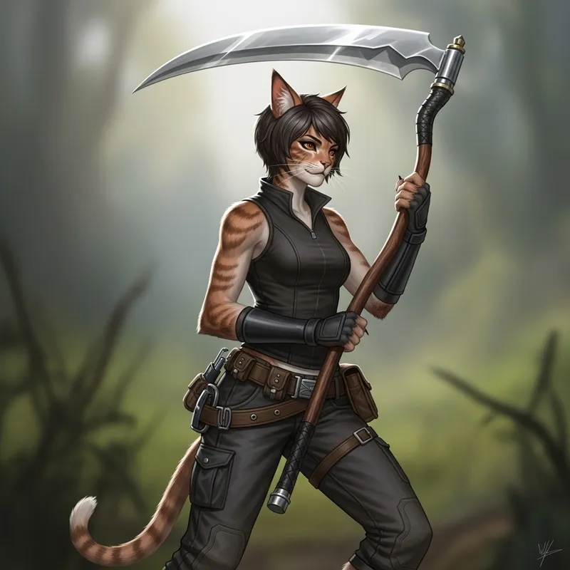 Catgirl with Paws and Scythe: Feline-Themed Female Character