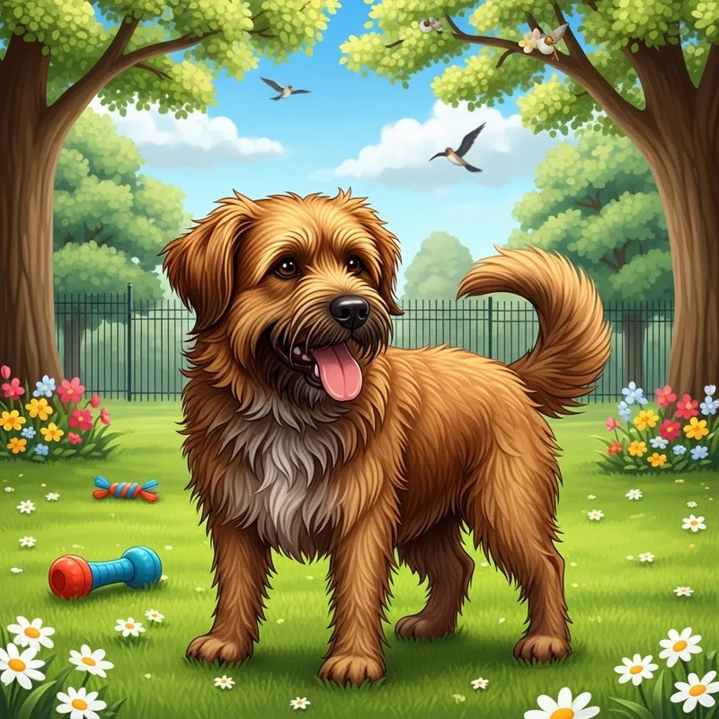 Adorable Medium-Sized Dog in Shaggy Brown Coat