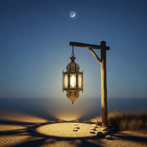 Vintage Lantern Hanging at Night | Soft Yellow-Golden Light