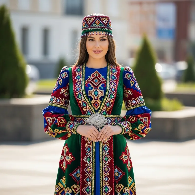 Stylish Modern Tatar Woman in Traditional Attire
