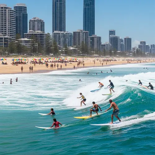 Surfers Paradise: Dazzling Scene of Surfers Riding Waves