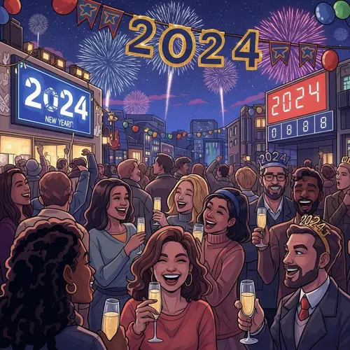 2024 New Year's Eve Celebration in a Vibrant Scene