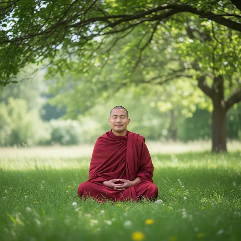 Serene Monk Meditating Amidst Nature's Tranquility