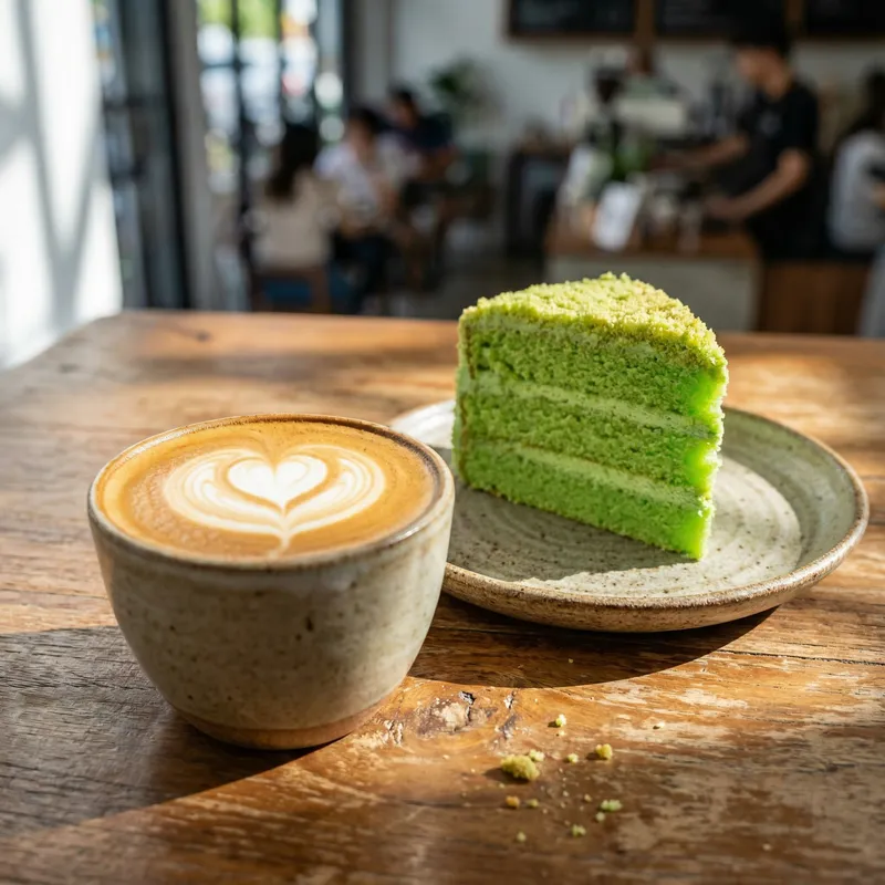 Perfect Latte Art & Pandan Cake Delight