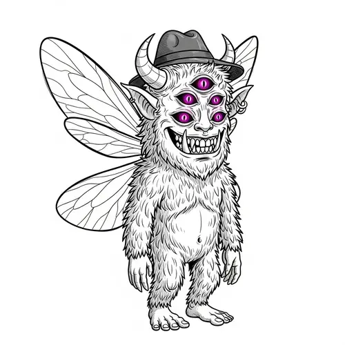 Male Monster with Singular Horn, Insect Wings, 5 Eyes & Unique Features