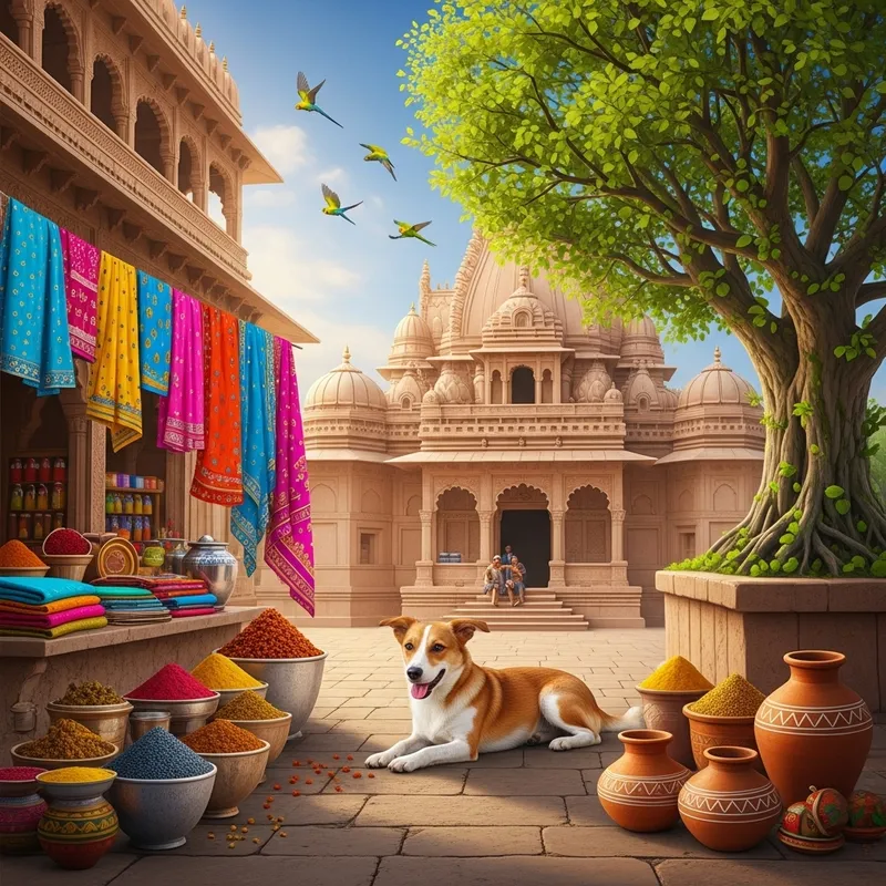 Adorable Dog in Vibrant Indian Scene