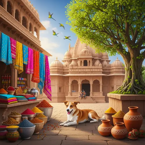 Adorable Dog in Vibrant Indian Setting