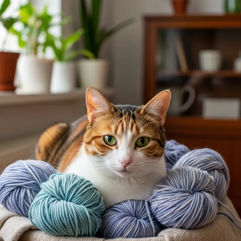 Adorable Cat in Cozy Yarn Basket