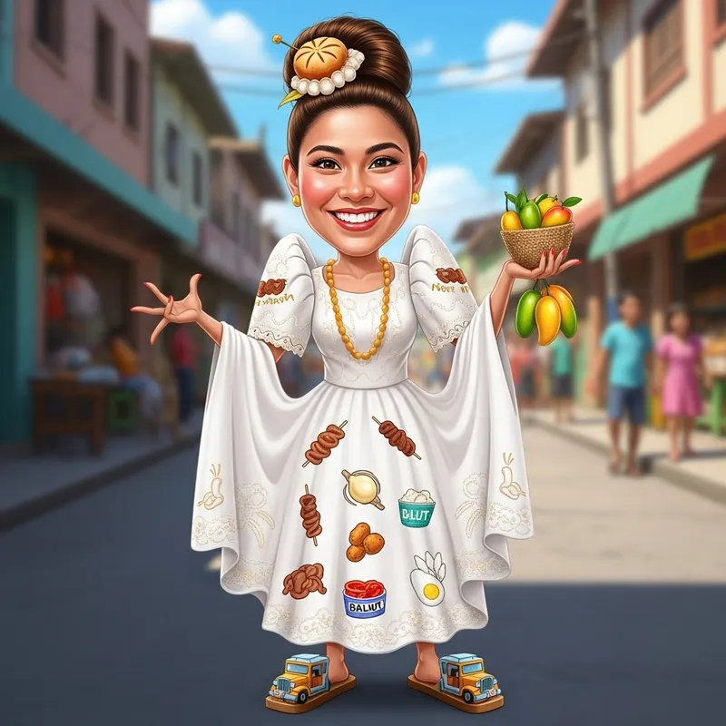 Exaggerated Caricature of Filipiniana Dress Character