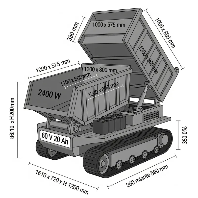 Electric Construction Dump Truck Specs | 2400W Motor, 60V 20Ah Pack Electric Construction Dump Truck Specs | 2400W Motor, 60V 20Ah Pack
