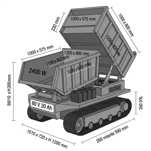 Electric Construction Dump Truck | 2400W Motor | 60V - 20Ah Battery