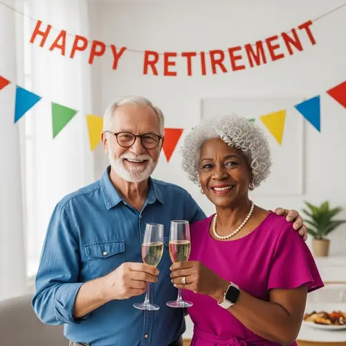 Happy Retirement Celebration with Elderly Couple Drinking Champagne