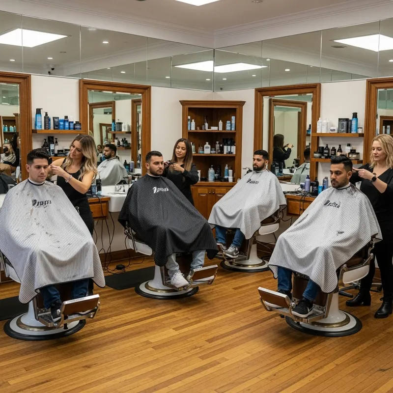 Men's Hair Salon with Female Barber Staff | Diverse Clients & Classic Interior