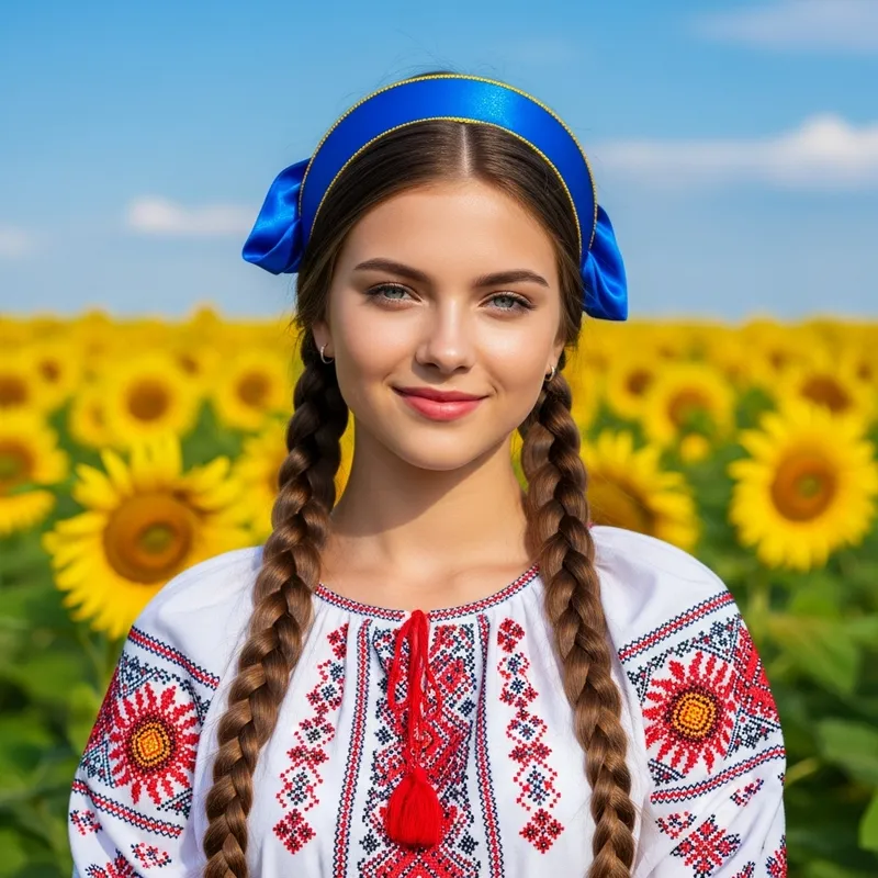 Beautiful Ukrainian Girl in Traditional Attire | Sunflower Field